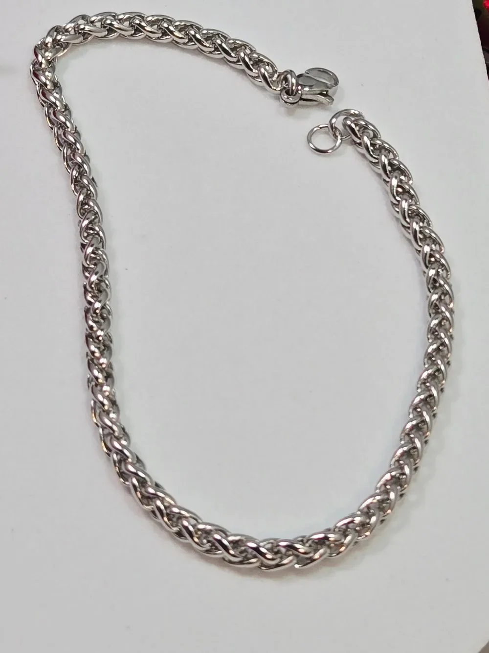 Stainless Steel Wheat Chain Bracelet Dragon Bone Link Silver 9” Minimalist Luxe